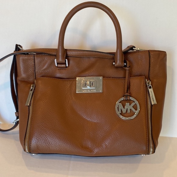 Michael Kors Brown Cognac Leather Sloan Bag Satchel Purse - Picture 5 of 11